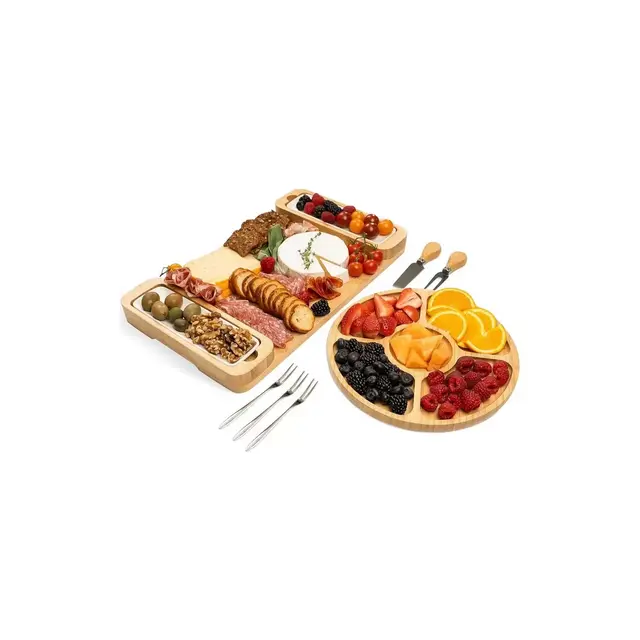 Charcuterie Board Gift Set - Cheese Board & Serving Tray, Large Bamboo Charcuterie Boards, Unique Housewarming Gifts New Home, Wedding Gifts for Women