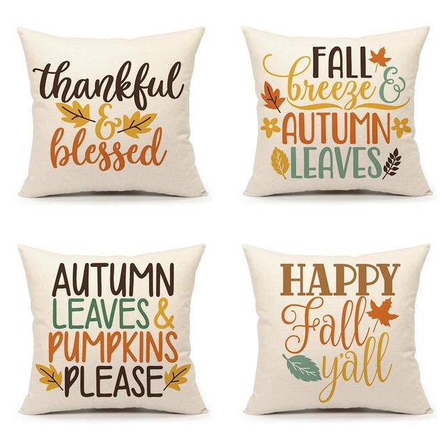 4TH Emotion Fall Decor Pillow Covers 18x18 Set of 4 Happy Fall Yall Thanksgiving Cushion Case Outdoor Fall Pillows Decorative Throw Cushion Case for Home Couch TH029-18