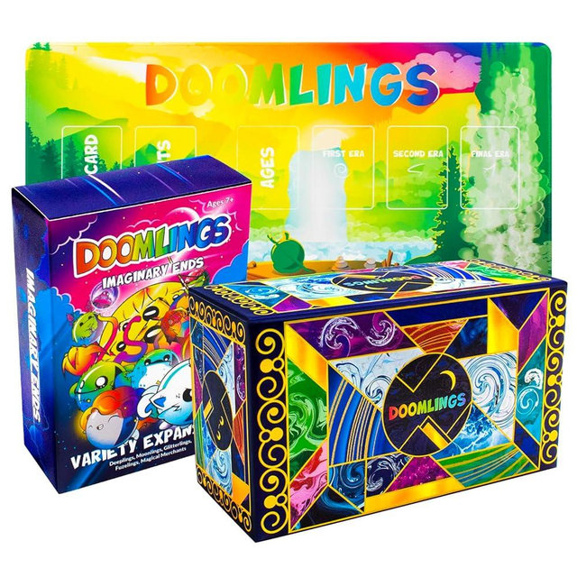 Doomlings Card Game Bundle: Deluxe Bundle + Imaginary Ends Expansion – 379 Cards & Playmat Included | 2-6 Players, Ages 10+