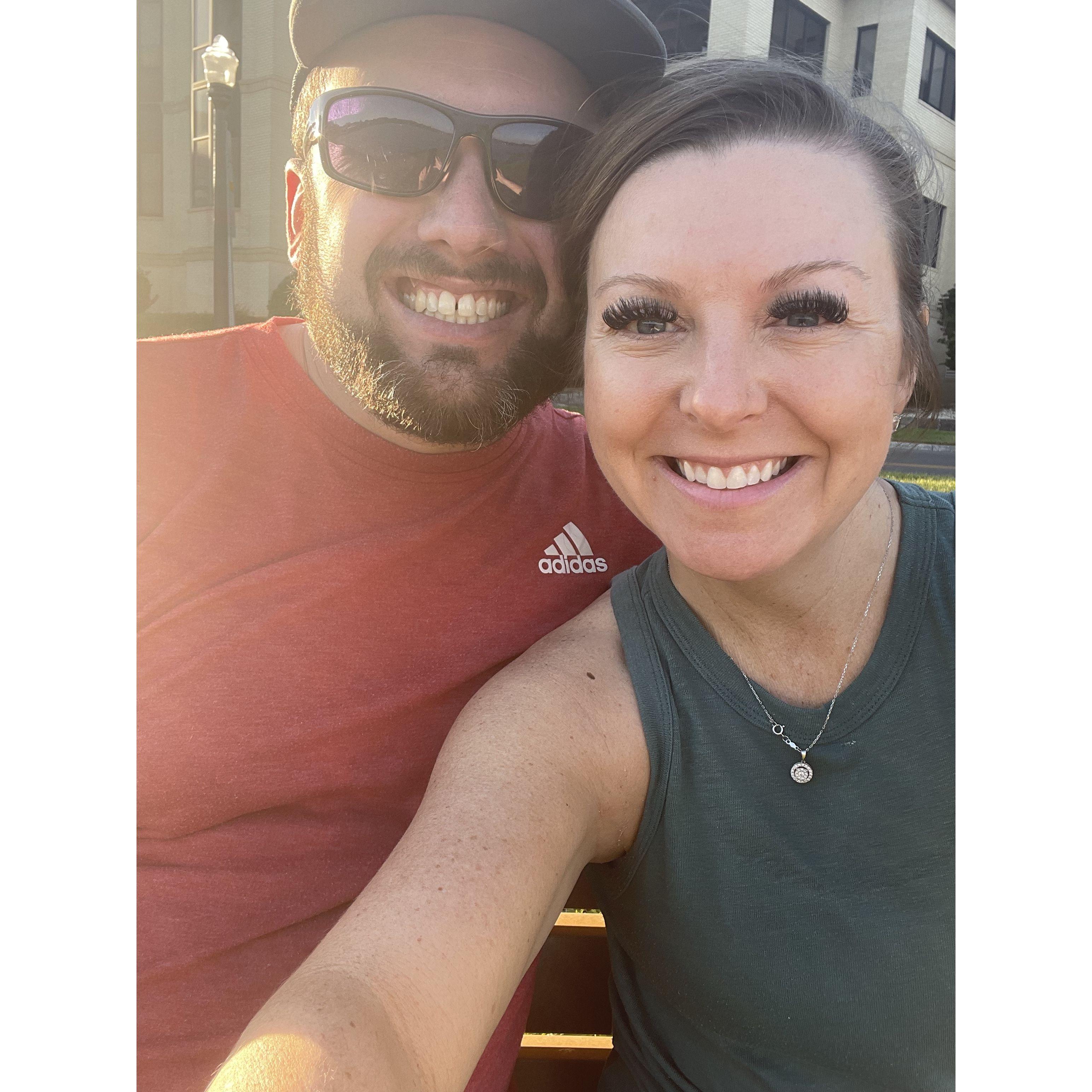 Not sure when or where, but it's a favorite photo of us.