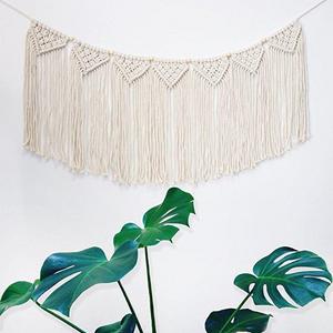 Macrame Woven Wall Hanging Fringe Garland Banner - BOHO Shabby Chic Bohemian Wall Decor - Apartment Dorm Living Room Bedroom Baby Nursery Art - Wedding Party Backdrop Decoration, 15"W x35"L, 7 "flags"