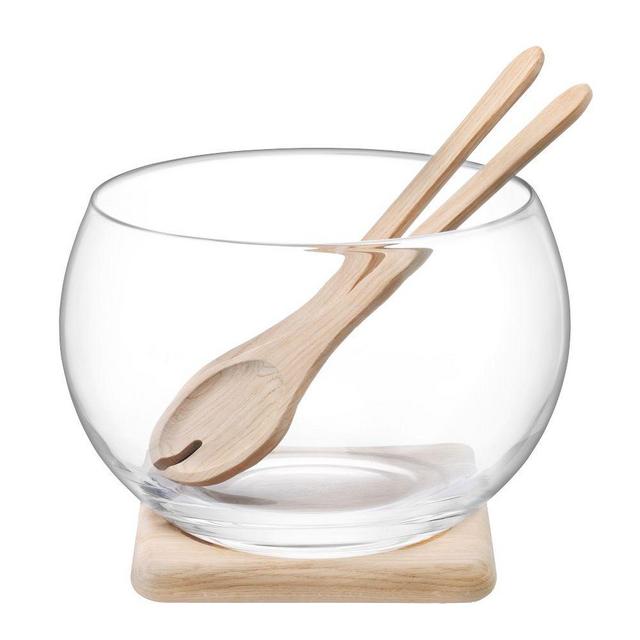 Serve Salad Set & Oak Base, 10.75in, Clear