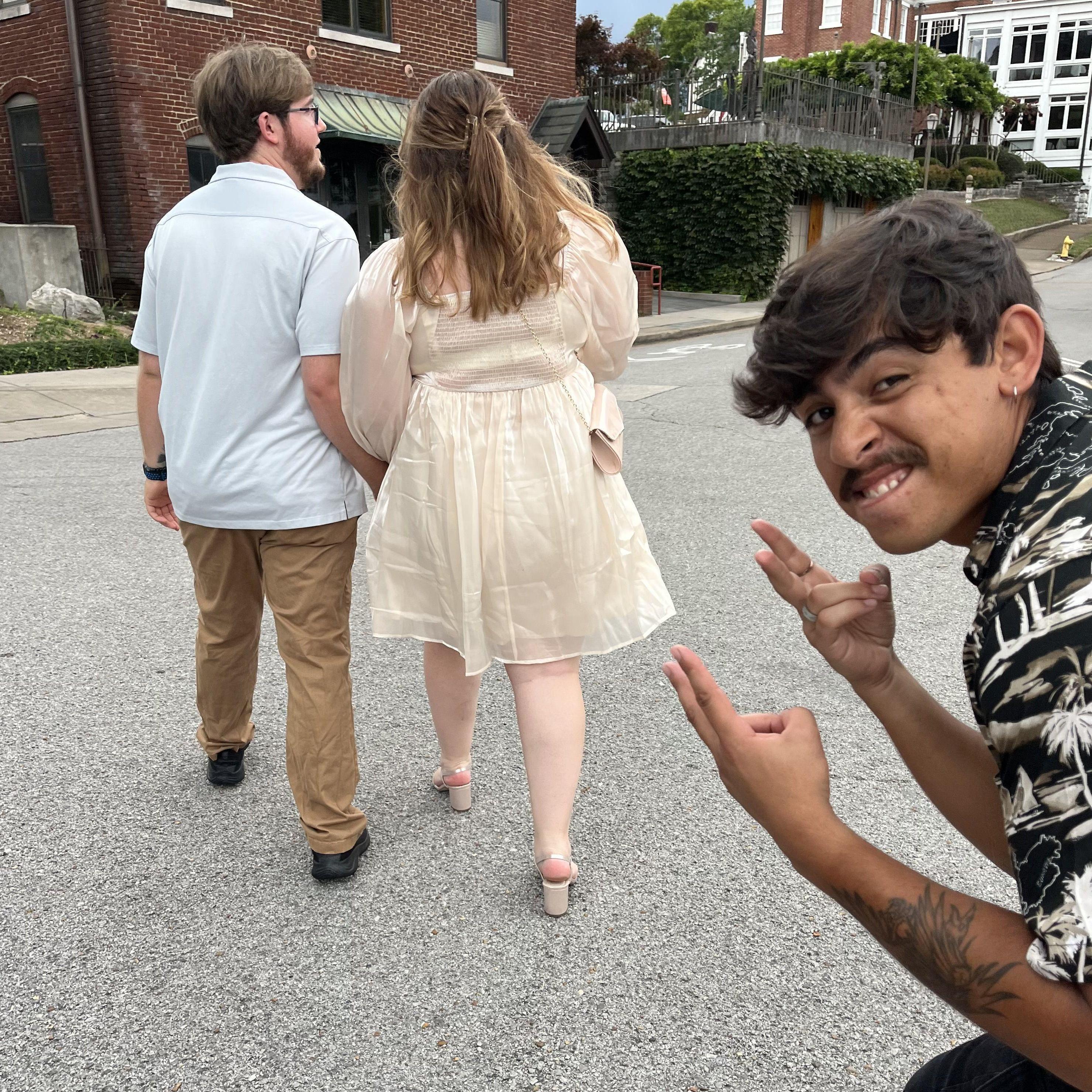 Exploring Battery Place in Chattanooga, Tennessee. 7.21.23. Evan's best man Mariano photobombed this one!