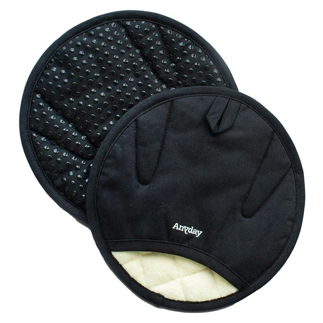 Anyday Oven Mitts with Non-Slip Silicone Grip, Set of 2 | Heat-Resistant Pot Holders with Non-Slip Liner | Universal Fit Circular Quilted and Silicone-Lined Gloves