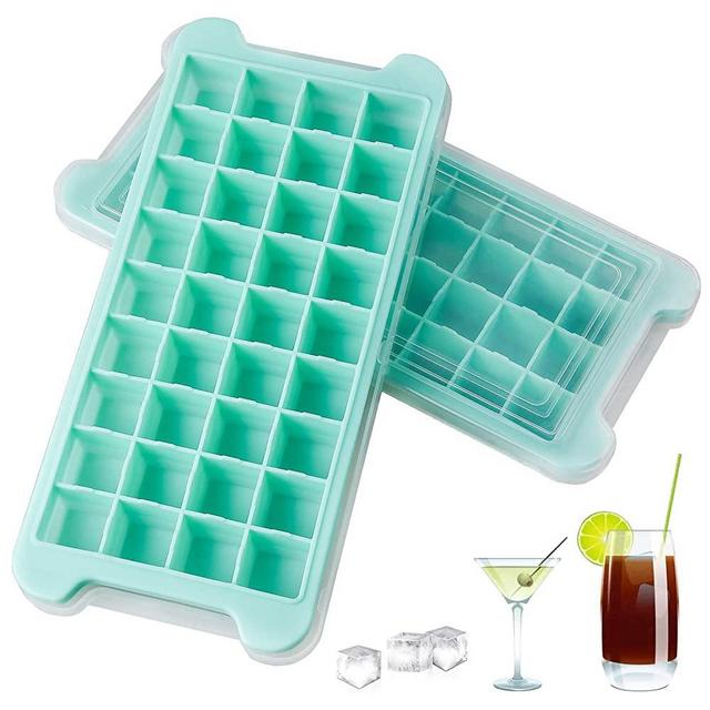 2 PCS New Upgrade Ice Cube Trays, AUSSUA Premium Silicone Ice Cube Molds with Lid, Flexible 72-Ice Trays BPA Free, for Chilled Drinks, Whiskey, Cocktail, Food, Reusable Safe Square Ice Cube Mold