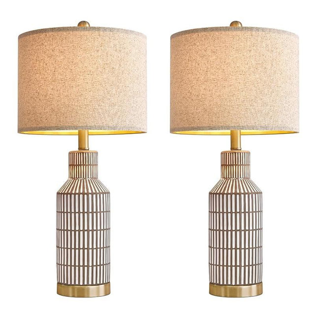 USumkky 25" Lamps Set of 2 - Table Lamps for Bedroom - Modern Living Room Lamps - Brown Ceramic Bedside Lamps - Farmhouse Lamps