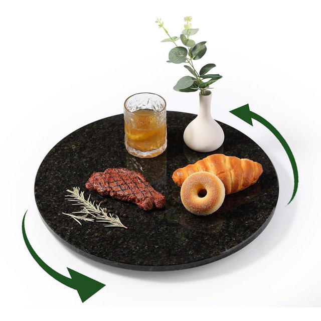 Koville 16'' Marble Lazy Susan for Kitchen Counter, Black Marble Turntable for Dinning, Lazy Susans Organizer for Cabinet, Serving Rotation Spinning Tabletop Organizer Swiveling, Spice Rack Storage