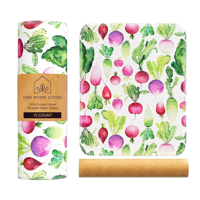 Reusable Paper Towels (12"x10”) - Soft Absorbent 100% Cloth Paper Towels-Washable Paper Towels Rolls w/Cardboard Roll-Reusable Napkins Washable-Dish Cloths (Summer Radish, 12x10inch)