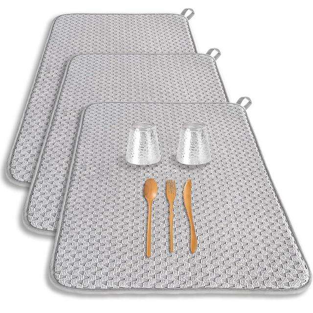 3PCS XXL Dish Drying Mat,Absorbent Microfiber Dishes Drainer Mats,Large Size Drainer Pads for Kitchen Counter,Coffee,Light Gray,24 x 17inch