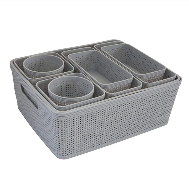 Simplify Grey, 10 Pack Organizing Set, Different Sizes for Multiple Needs. for Offices, Desks, Dorms, Small Items, Accessories, Vanity, Bathrooms. Storage Baskets, Bins, Boxes, 10 Count