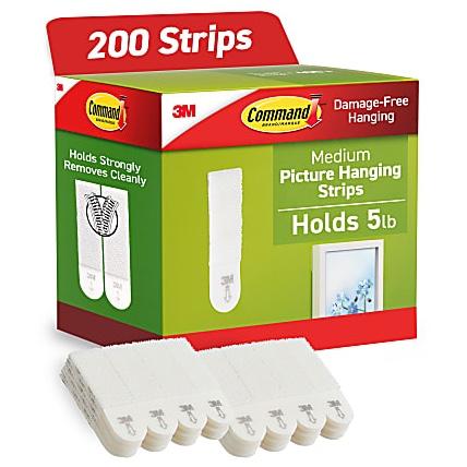 Command® Medium Picture Hanging Strips, 100 White Adhesive Strip Pairs (200 Strips), Damage Free Hanging Picture Hangers, No Tools Wall Hanging Strips