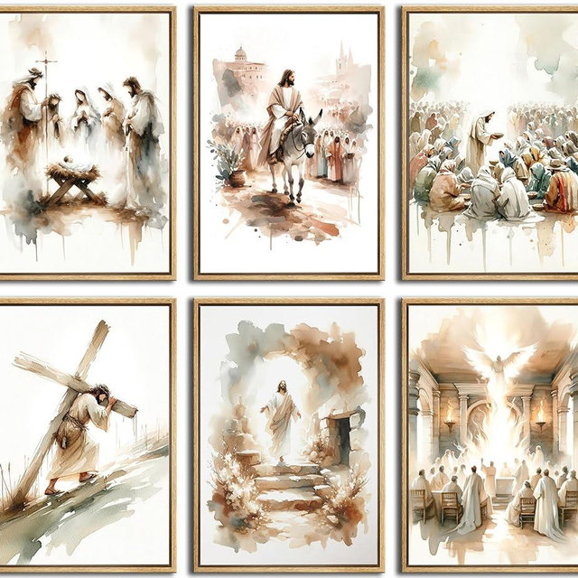 6Pcs Jesus Canvas Wall Art Watercolor Jesus Bible Posters Prints Christian Wall Decor Pictures Paintings for Living Room Bedroom Church Home Decor Unframed