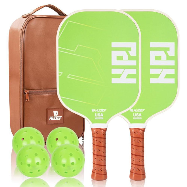 HUDEF USAPA Pickleball Paddles Set: Graphite & Fiberglass Honeycomb Core, 4 Outdoor Balls, PU Leather Carry Bag