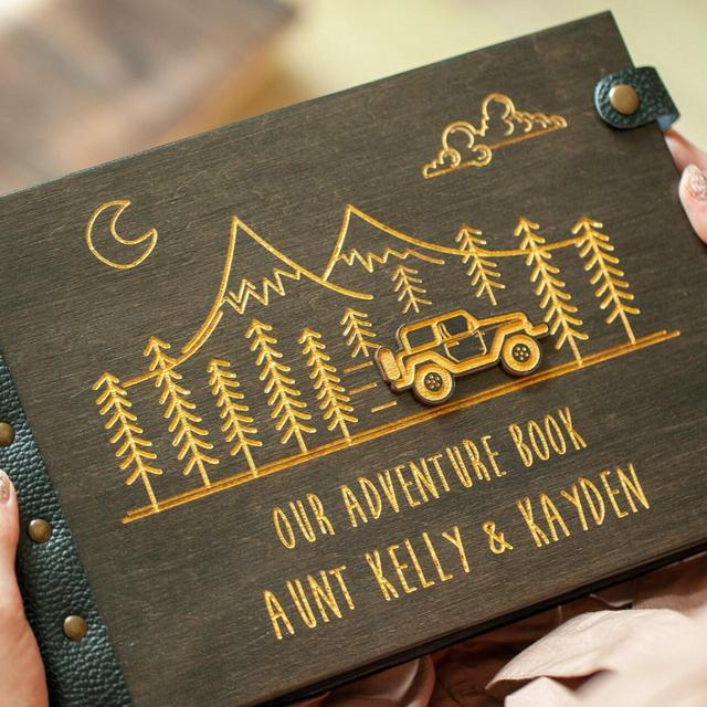 Wooden Photo Album with Car, Our Adventure Book, Travel Photo Album, Scrapbook Album, Adventure Awaits, Travel Photo Book, Anniversary Gift