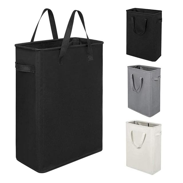 ZERO JET LAG Slim Laundry Hamper Handles Collapsible Laundry Basket Thin Dirty Clothes Basket Narrow Laundry Bag Foldable Dirty Hamper 45L (21 inches,Black)