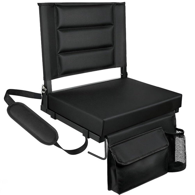 LLEVTIC Stadium Seats with Back Support,Bleacher Chairs with Cushion, Portable Folding Stadium Chair with Removable Cushion and Large Pocket for School Events Sports Game(Black)