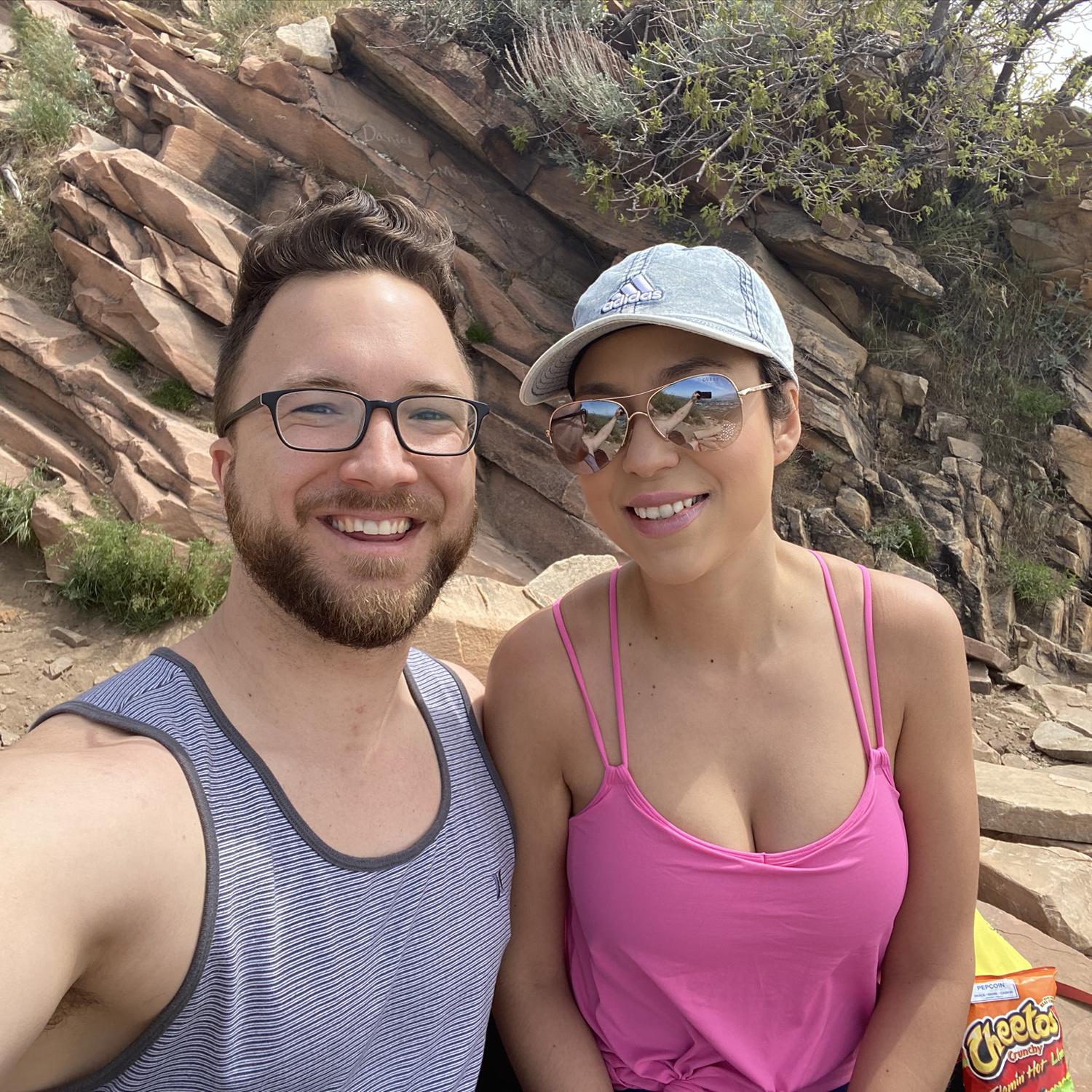 First hike together! Matthew convinced Berenice to hike to the top with hot Cheetos 😂