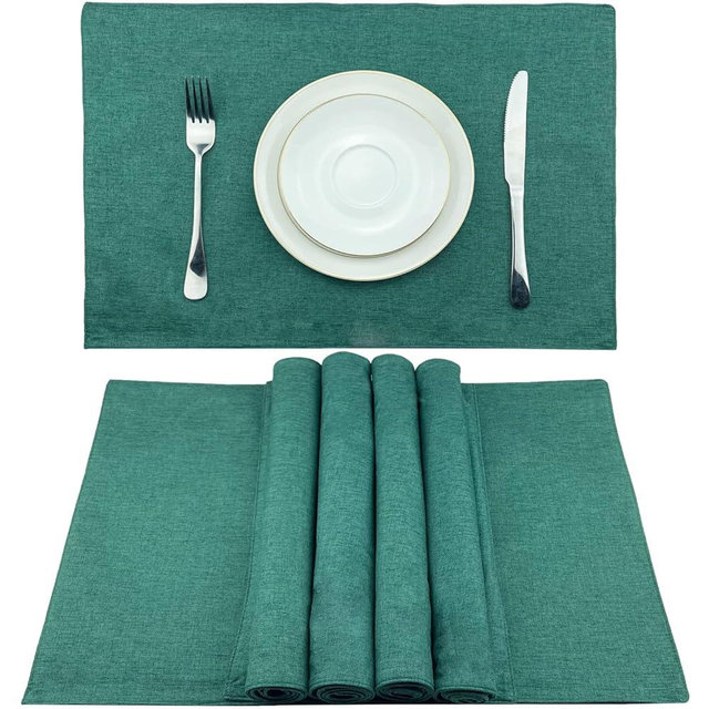 Weabetfu Cloth Placemats Set of 4 Heat Resistant Dining Table Placemmats Cotton Linen Machine Washable Kitchen Table Mats Wrinkle Free Thick Fabric Place Mat,Easy to Clean,13"x19",Green