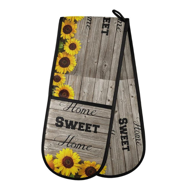 Double Oven Mitt Sunflower Sweet Home Kitchen Oven Gloves for Everyday Cooking and Baking
