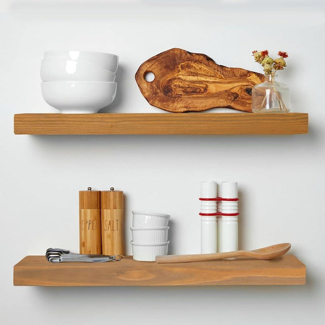 Homeforia 24 inch Golden Oak Floating Shelf, High End Solid Real Wood 24inch Small Floating Shelves for Wall Mounted, Oak Wooden 24in Floating Shelves, Heavy Duty Bracket, 24 X 6.5 X 1.75 in, Set of 2