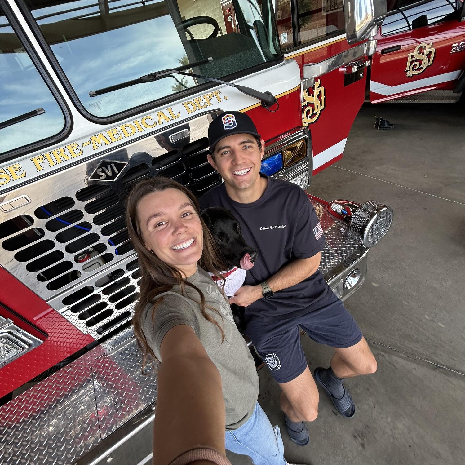 Bentley Dog getting to visit Dillon at work 🧑‍🚒
