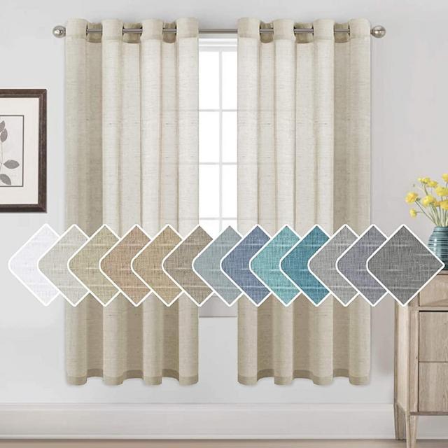 H.VERSAILTEX 72 inch Linen Curtains for Living Room/Home Decorative Rich Natural Linen Sheer Curtains for Bedroom/Laundry - 2 Panels - Elegant Nickel Grommet Top - 52x72 - Inch, Natural