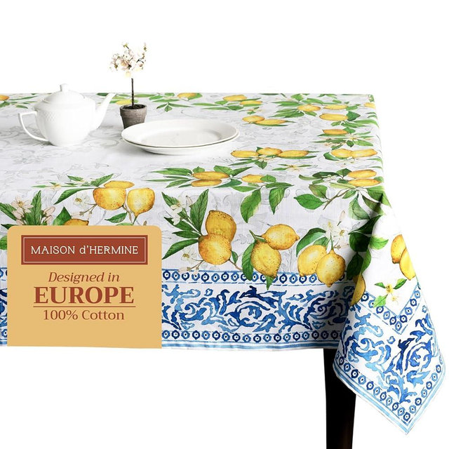 Maison d' Hermine Table Cloth Rectangle Table 100% Cotton 54 x 72 Inches Tablecloth Reusable Decorative Everyday Use for Dining Room, Farmhouse, Home, Party, Festive & Wedding Spring Summer - Cedrat