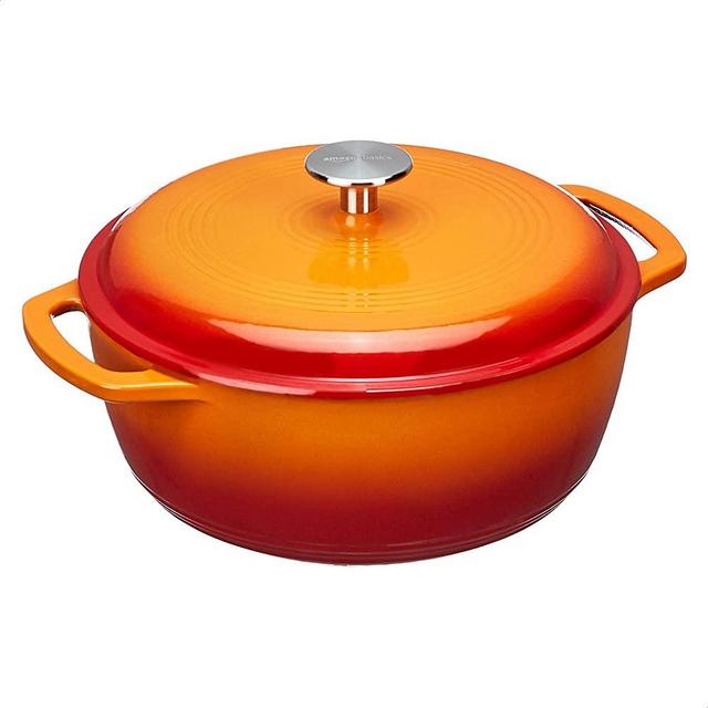 Amazon Basics Enameled Cast Iron Covered Dutch Oven, 6-Quart, Orange