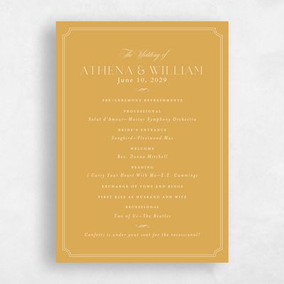 Harvest Gold, Yellow Wedding Program - Constance