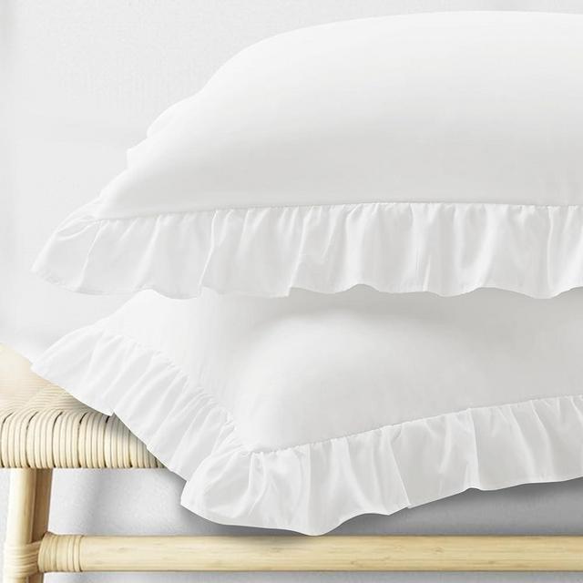 KKJIAF Ruffle Pillow Cases Standard Size Set of 2, Ruffled Pillow Covers with Envelope Closure, Wrinkle Resistant Pillowcases 20" x 26", Ruffled Pillow Shams, White