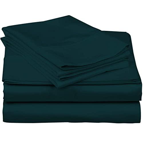 600-Thread-Count Best 100% Egyptian Cotton Sheets & Pillowcases Set - 4 Pc Teal Long-Staple Combed Cotton Bedding King Sheet for Bed, Fits Mattress Upto 18'' Deep Pocket, Soft & Silky Sateen Weave