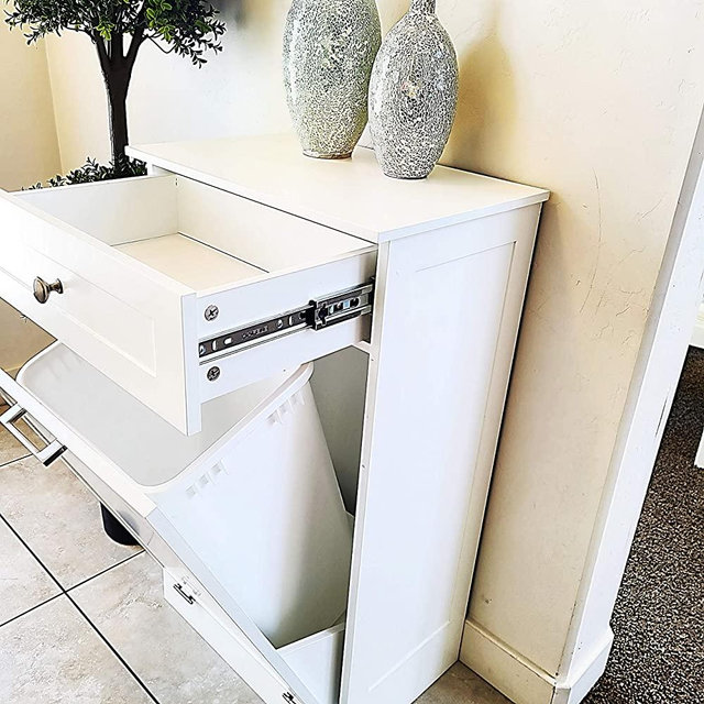 Tilt Out Trash Bin Cabinet by Northwood Calliger, Wooden Trash Can Bin for Kitchen or Tilt Out Laundry Hamper, Recycling Cabinet with Drawer