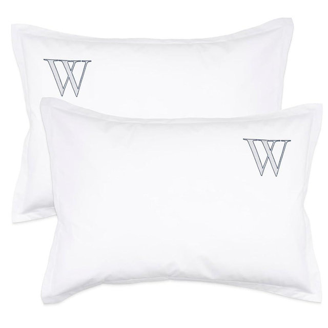 Monogrammed Pillow Shams - Elegant Decorative Pillow Covers with Signature Embroidery - Crisp & Cooling Cotton Percale - Personalized Embroidered Design - US Standard Pillowcase Size in White - W