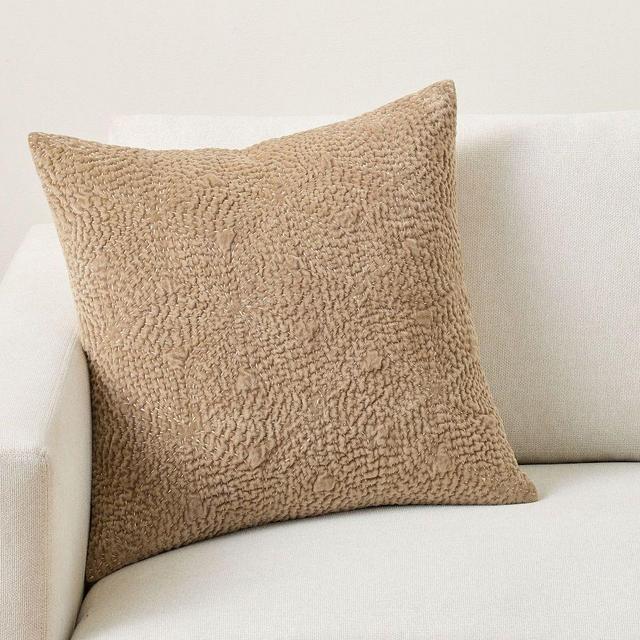 Follette Quilted Velvet Pillow Cover, Mocha, 20"