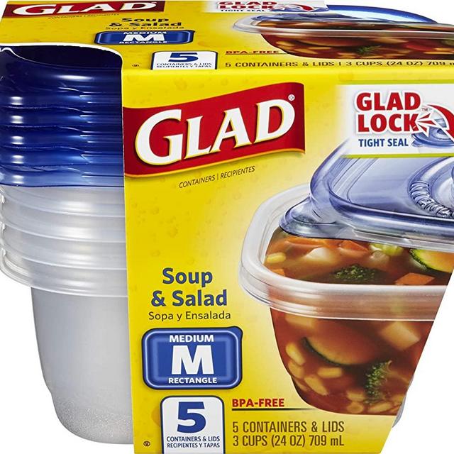 GladWare Soup & Salad Food Storage Containers for Everyday Use | Medium Rectangle Containers for Food Storage | Containers Hold up to 24 Ounces of Food, 5 Count Set