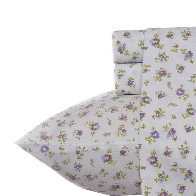 Laura Ashley - King Sheets, Soft Sateen Cotton Bedding Set - Sleek, Smooth, & Breathable Home Decor (Petite Fleur Heather, King)
