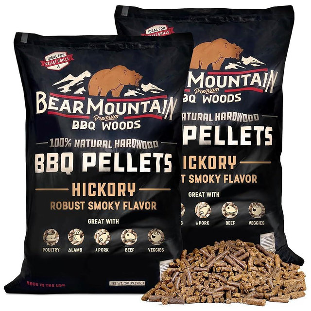 Bear Mountain 2-Pack All Natural Wood Pellets for Smoker, Grill & BBQ, 20 Lbs, Hickory - Premium Hardwood Barbecue Pellets for Indoor and Outdoor Grilling