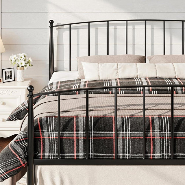Allewie King Bed Frame, Metal Platform Bed Frame with Arched Headboard & Footboard, Mid-Century Modern Style, Under Bed Storage, No Box Spring Needed, Easy Assembly, Black