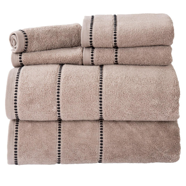 Hastings Home Luxury Cotton Zero-Twist Towel Set - Taupe/Black, 6 Pieces