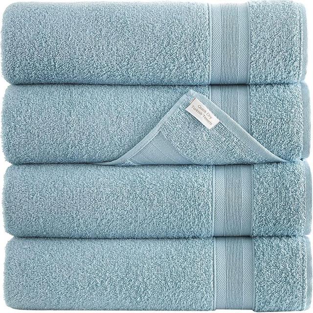 Blue Bath Towels 27" x 54" Quick-Dry High Absorbent 100% Turkish Cotton Lightweight Towel for Bathroom, Guests, Pool, Gym, Camp, Travel, College Dorm, Shower (Blue, 4 Pack Bath Towel)