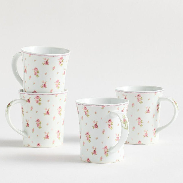 LoveShackFancy Garden Floral Mugs, Set of 4 - Blue Multi