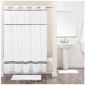 Hookless Fabric 3-in-1 Shower Curtain Set with PEVA It’s A Snap! Snap-In Liner and Window, 71x74 In., White/Black