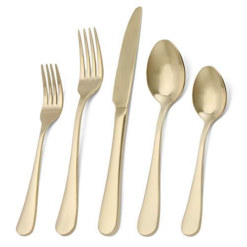 Matte champagne Silverware Set, 20-Piece Stainless Steel Flatware Set, Kitchen Utensil Set Service for 4, Tableware Cutlery Set for Home and Restaurant, Satin Finish, Dishwasher Safe