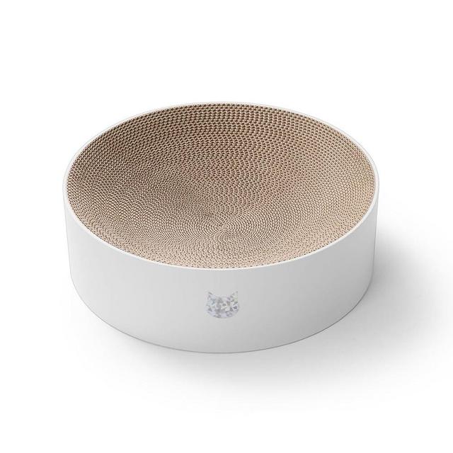 Necoichi Cat Scratcher Bowl for Indoor Cats - Cat Scratching Lounger with Reversible Usability and Extra Comfort for Lounge, Cardboard Bed Couch / (XL, Hologram White)