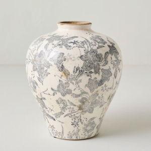 Distressed Grey and White Floral Vase