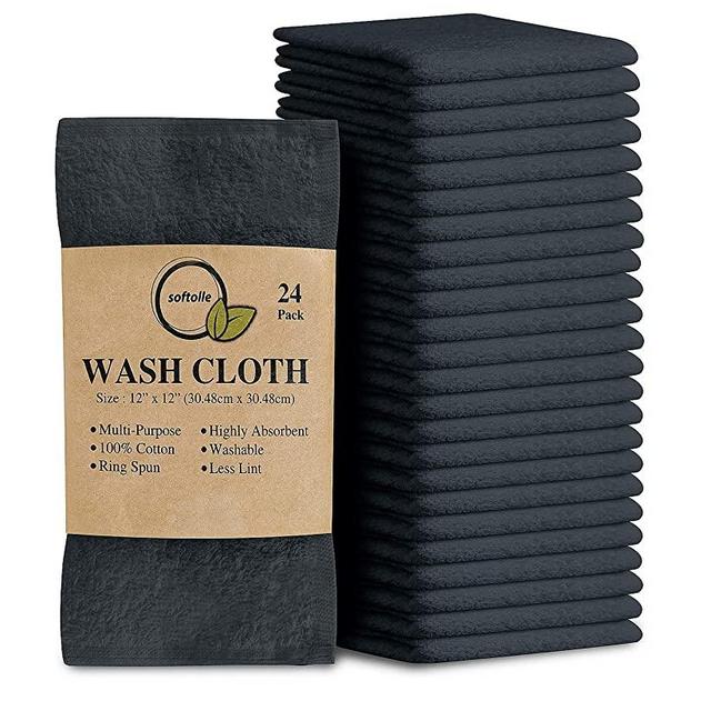 Softolle Towels Cotton Washcloths Set - Pack of 24-100% Ring Spun Cotton, Premium Quality Flannel Face Cloths, Highly Absorbent and Soft Feel Fingertip Towels (Grey)