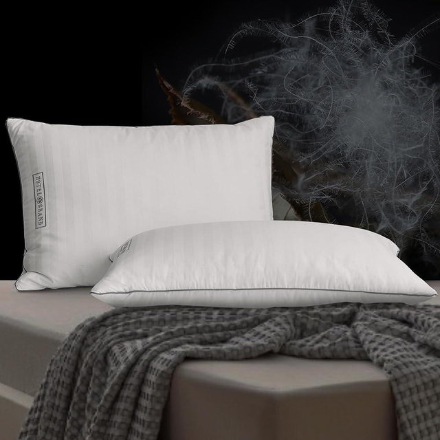 Hotel Grand Feather Down Pillow 100% Cotton Queen Size Pillows Set of 2 Pack Home Decoration Bed Pillows for Back/Side Sleeper