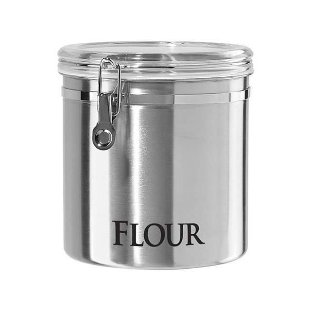 Oggi Jumbo 8"" Stainless Steel ""Flour"" Clamp Canister - Airtight Food Storage Container Ideal for Kitchen & Pantry Storage of Flour or other Bulk, Dry Foods." (5499)