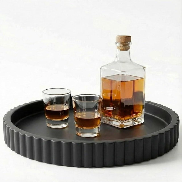 13-Inch Round Coffee Table Tray - Concrete bandejas decorativas Round White Decorative Tray for Coffee Table Decor - Table Centerpieces Kitchen Island Trays Decorative Trays - Dining Room Tray Black