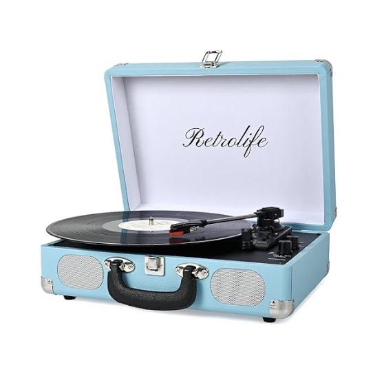 Vinyl Record Player with Speakers Vintage Turntable for Vinyls Records Wireless Playback Belt-Driven Turntable Support 3-Speed RCA Line Out AUX in Headphone Jack Blue